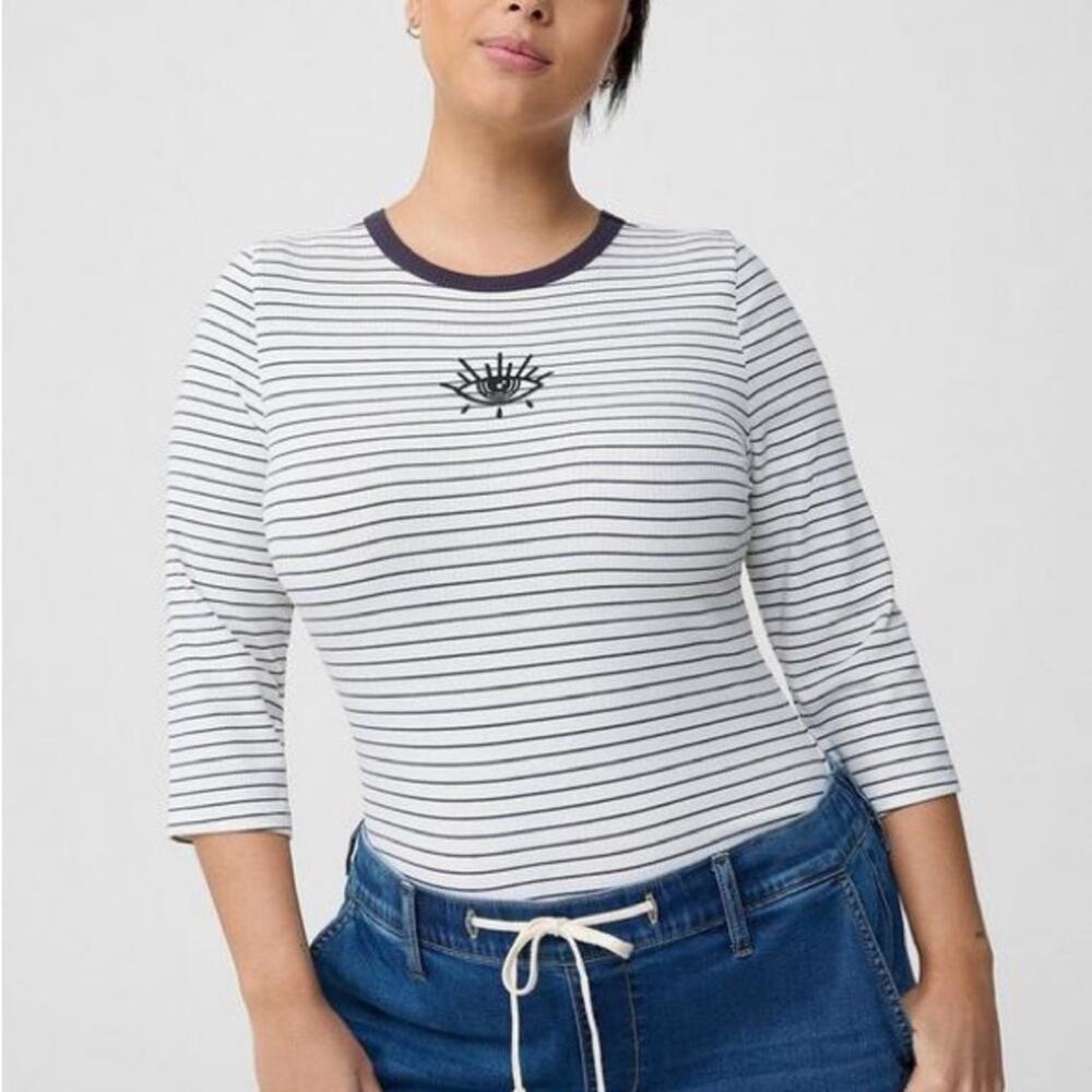 Torrid Micky Stripe Eye 3/4 Sleeve Fitted Super Soft Tee